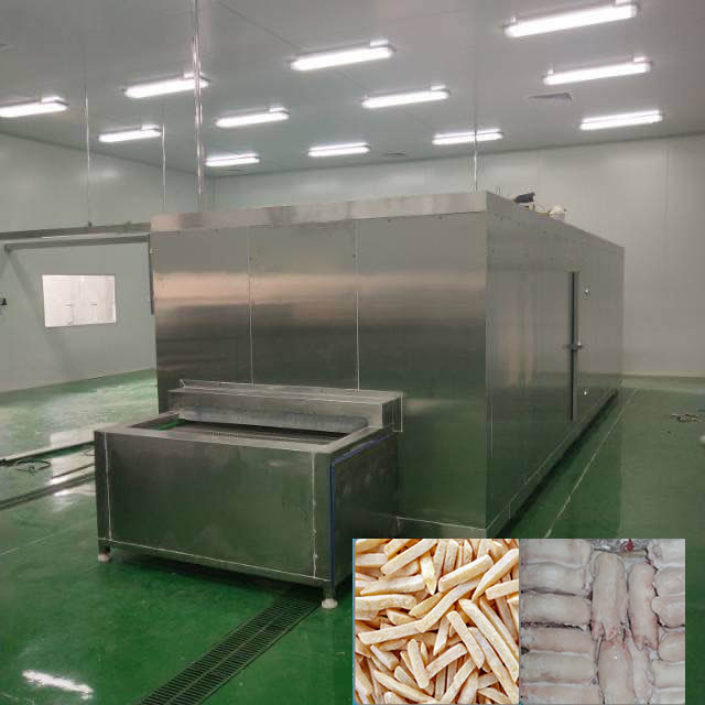 Industrial French fries frozen line, seafood fluidized frozen machine, tunnel type food low temperature freezer